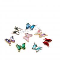 Mässing smycken Connector, med Kristall, Fjäril, plated, DIY & med strass, fler färger för val, Säljs av PC