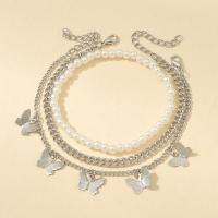 Fashion Jewelry Anklet, Iron, with Plastic Pearl, three pieces & for woman, nickel, lead & cadmium free, Sold By Set