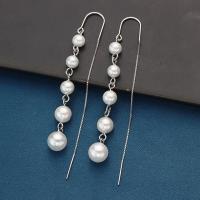 925 Sterling Silver Thread Through Earrings, with Plastic Pearl, fashion jewelry, nickel, lead & cadmium free, 0.8x7.5cm, Sold By Pair