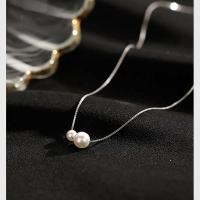 Collares de Plata Esterlina, Plata de ley 925, con Perlas plásticas, con 5cm extender cadena, Joyería & para mujer, libre de níquel, plomo & cadmio, 6mm,4mm, longitud:aproximado 40 cm, Vendido por Set
