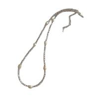 Natural Freshwater Pearl Necklace, Brass, with Freshwater Pearl & Tibetan Style, with 5cm extender chain, silver color plated, fashion jewelry & for woman, two different colored, Sold Per 41 cm Strand