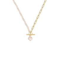 Přírodní Sladkovodní Pearl náhrdelník, Titanium ocel, s Sladkovodní Pearl, s 5cm extender řetězce, módní šperky & pro ženy, více barev na výběr, Prodáno za 38 cm Strand