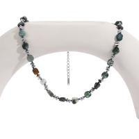 Agate Necklace, with Natural Stone & Titanium Steel & Hematite, fashion jewelry & for woman, two different colored, Sold Per 45 cm Strand