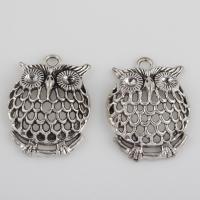 Tibetan Style Animal Pendants, Owl, antique silver color plated, DIY & hollow, 33.80x25.40x9.20mm, Hole:Approx 3mm, Sold By Bag