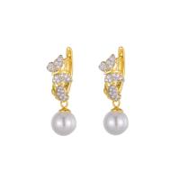 Cubic Zirconia Micro Pave Sterling Silver Earring 925 Sterling Silver with Shell Pearl Butterfly plated fashion jewelry & micro pave cubic zirconia & for woman nickel lead & cadmium free 9.2mm 8mm Sold By Pair