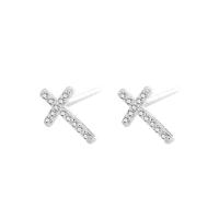 Cubic Zirconia Micro Pave Sterling Silver Earring 925 Sterling Silver Cross fashion jewelry & micro pave cubic zirconia & for woman nickel lead & cadmium free Sold By Pair