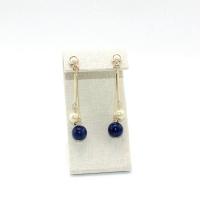 Brass Stud Earring with Lapis Lazuli & Plastic Pearl fashion jewelry & for woman nickel lead & cadmium free 65mm Sold By Pair