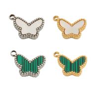 Stainless Steel Animal Pendants, 304 Stainless Steel, with Malachite & Shell, Butterfly, Vacuum Ion Plating, fashion jewelry & Unisex, more colors for choice, 16x13x3mm, Hole:Approx 2mm, Sold By PC