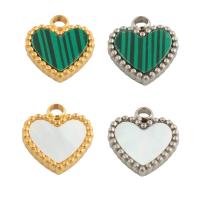 Stainless Steel Heart Pendants, 304 Stainless Steel, with Malachite & Shell, Vacuum Ion Plating, fashion jewelry & Unisex, more colors for choice, 11x11x2mm, Hole:Approx 2mm, Sold By PC