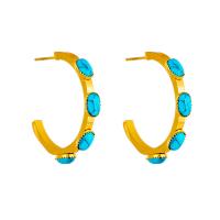 Titanium Steel  Earring, with turquoise, 18K gold plated, fashion jewelry & for woman, golden, 30mm, Sold By Pair