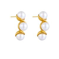 Titanium Steel  Earring, with Plastic Pearl, plated, fashion jewelry & for woman, golden, 25mm, Sold By Pair