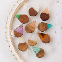 Wood Pendants, with Resin, Teardrop, epoxy gel, DIY, more colors for choice, 18x28x3mm, Approx 50PCs/Bag, Sold By Bag