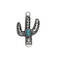 Zinc Alloy Pendants, with turquoise, Opuntia Stricta, antique silver color plated, DIY, nickel, lead & cadmium free, 20x30mm, Approx 100PCs/Bag, Sold By Bag