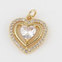 Cubic Zirconia Brass Pendants, with Cubic Zirconia, Heart, gold color plated, DIY, nickel, lead & cadmium free, 19.50x15.40x4mm, Sold By PC