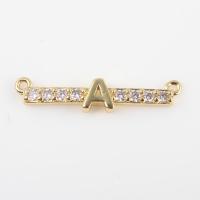 Brass Jewelry Connector with Cubic Zirconia Alphabet Letter gold color plated DIY & 1/1 loop nickel lead & cadmium free Sold By PC