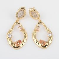 Brass Drop Earring with Cubic Zirconia gold color plated for woman nickel lead & cadmium free Sold By Pair