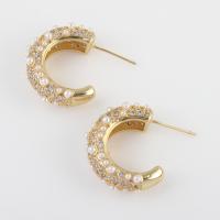 Brass Stud Earring, with Cubic Zirconia, gold color plated, for woman, nickel, lead & cadmium free, 27.30x22.40x8.60mm, Sold By Pair