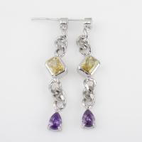 Brass Drop Earring with Cubic Zirconia plated for woman nickel lead & cadmium free Sold By Pair