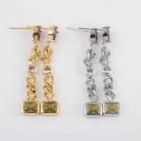 Brass Drop Earring, with Cubic Zirconia, plated, for woman, more colors for choice, nickel, lead & cadmium free, 46.30x14.60x8.50mm, Sold By Pair