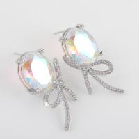 Brass Stud Earring with Cubic Zirconia plated for woman nickel lead & cadmium free Sold By Pair