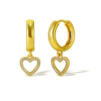 Boucles d'oreilles en laiton zircon cubique pavent, coeur, Plaqué d'or, pavé de micro zircon & pour femme, Or, Vendu par paire