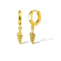 Huggie Hoop Drop Earring, Brass, Conch, real gold plated, for woman, golden, Sold By Pair