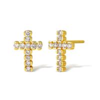Cubic Zirconia Micro Pave Brass Earring Cross real gold plated micro pave cubic zirconia & for woman Sold By Pair