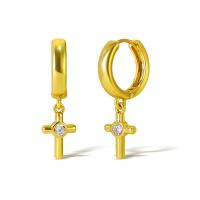 Befestiger Zirkonia Messing Ohrring, Kreuz, vergoldet, Micro pave Zirkonia & für Frau, goldfarben, verkauft von Paar