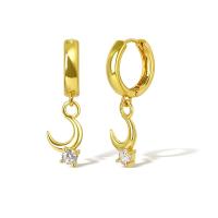 Boucles d'oreilles en laiton zircon cubique pavent, lune, Plaqué d'or, pavé de micro zircon & pour femme, doré, Vendu par paire