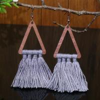 Tibetan Style Drop Earrings, with Cotton & Wood, fashion jewelry, more colors for choice, nickel, lead & cadmium free, Sold By Pair