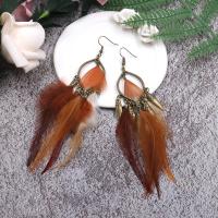 Tibetan Style Drop Earrings, with Feather, fashion jewelry, more colors for choice, nickel, lead & cadmium free, Sold By Pair