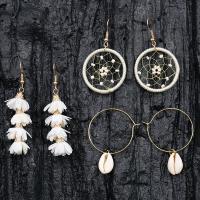 Tibetan Style Drop Earrings, with Chiffon & Shell, three pieces & fashion jewelry, nickel, lead & cadmium free, Sold By Set