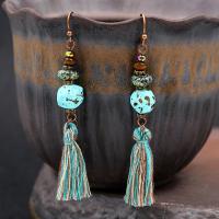 Tibetan Style Drop Earrings, with Caddice & turquoise & Shell, fashion jewelry & different styles for choice & for woman, nickel, lead & cadmium free, Sold By Pair