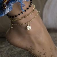 Tibetan Style Anklet, with Plastic, with 7cm extender chain, gold color plated, three layers & fashion jewelry & for woman, nickel, lead & cadmium free, Length:Approx 19.5 cm, Approx 20 cm, Approx 19 cm, Sold By PC