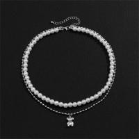 Mode-Multi-Layer-Halskette, Zinklegierung, mit Kunststoff Perlen, mit Verlängerungskettchen von 7cm, plattiert, Doppelschicht & Modeschmuck & für Frau, keine, frei von Nickel, Blei & Kadmium, Länge:ca. 40 cm, verkauft von PC