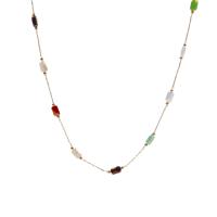 Titanová ocel náhrdelník, Titanium ocel, s Přírodní Quartz, s 7cm extender řetězce, barva pozlacený, módní šperky & pro ženy, multi-barevný, Délka 39 cm, Prodáno By PC