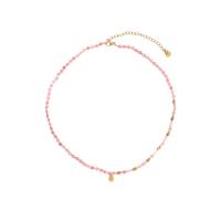 Titanium Steel Necklace, with Agate, with 7cm extender chain, gold color plated, fashion jewelry & for woman, pink, Sold Per 39 cm Strand