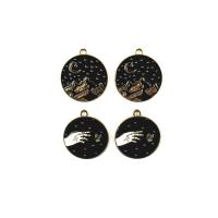 Tibetan Style Enamel Pendants, Flat Round, gold color plated, DIY & different designs for choice, more colors for choice, 24x27mm, Approx 100PCs/Bag, Sold By Bag