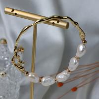 Sötvatten odlade Pearl Bracelet, Freshwater Pearl, med Mässing, guldfärg pläterade, mode smycken & för kvinna, vit, 8-9mm, Längd Ca 17 cm, Säljs av PC