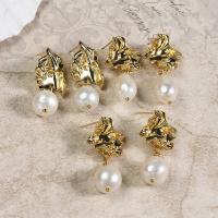 Freshwater Pearl Earrings with Brass gold color plated fashion jewelry & for woman 35mm Sold By Pair