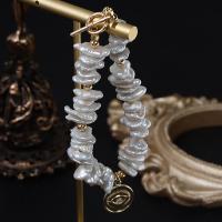 Freshwater Cultured Pearl Bracelet Freshwater Pearl with Brass Flat Round gold color plated fashion jewelry & for woman & with rhinestone white 8-9mm Length Approx 17 cm Sold By PC