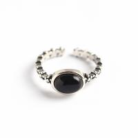 925 Sterling Silver Finger Rings with Black Agate Antique finish fashion jewelry & for woman nickel lead & cadmium free US Ring Sold By PC