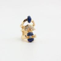 Tibetan Style Finger Ring, with Lapis Lazuli, fashion jewelry & for woman & with rhinestone, nickel, lead & cadmium free, 17mm, Sold By PC