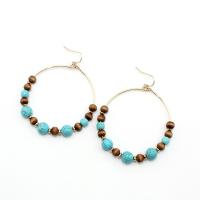 Brass Drop Earring, with turquoise & Wood, fashion jewelry & for woman, nickel, lead & cadmium free, 70mm, Sold By Pair