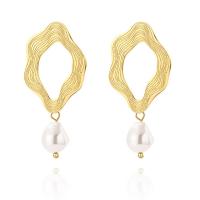 Stainless Steel Drop Earring 304 Stainless Steel with Plastic Pearl plated fashion jewelry & for woman golden 33mm Sold By Pair