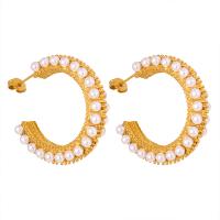 Boucle d'oreille Acier Titane, avec Shell Pearl, bijoux de mode & pour femme, plus de couleurs à choisir, 33x28mm, Vendu par paire