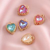 Brass Heart Pendants, with Glass Rhinestone, plated, DIY, more colors for choice, nickel, lead & cadmium free, 12x15mm, Hole:Approx 2mm, 5PCs/Bag, Sold By Bag