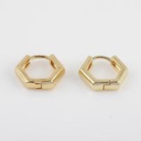 Laiton Leverback boucle d'oreille, hexagone, Placage de couleur d'or, pour femme, protéger l'environnement, sans nickel, plomb et cadmium, 14.40x14.10mm, Vendu par paire