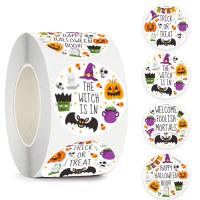 Koperen Printing Paper Sticker papier, Ronde, Afdrukken, Halloween ontwerp & gemengde patroon & DIY & verschillende grootte voor keus, 500pC's/spool, Verkocht door spool