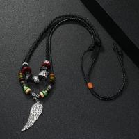 Zinc Alloy Jewelry Necklace with leather cord & Wax Cord & Hematite & Wood Wing Shape handmade Double Layer & fashion jewelry & for man nickel lead & cadmium free Length Approx 40-60 cm Sold By PC